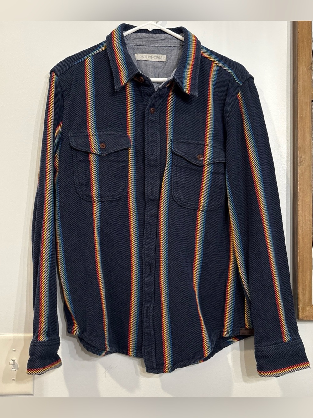 Outerknown Organic Cotton Blanket Button Up size Large blue stripes
